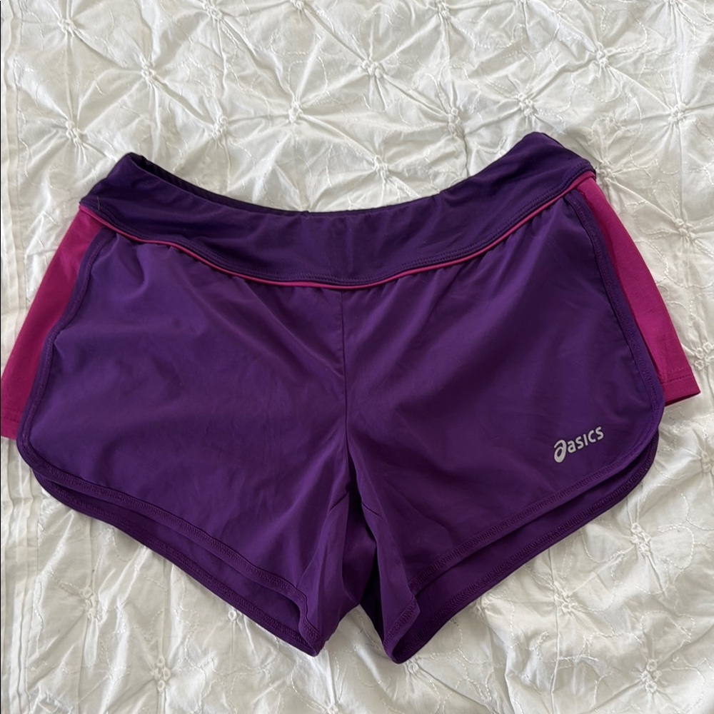 ASICS Women's Purple and Pink Running Shorts lined and with zipper